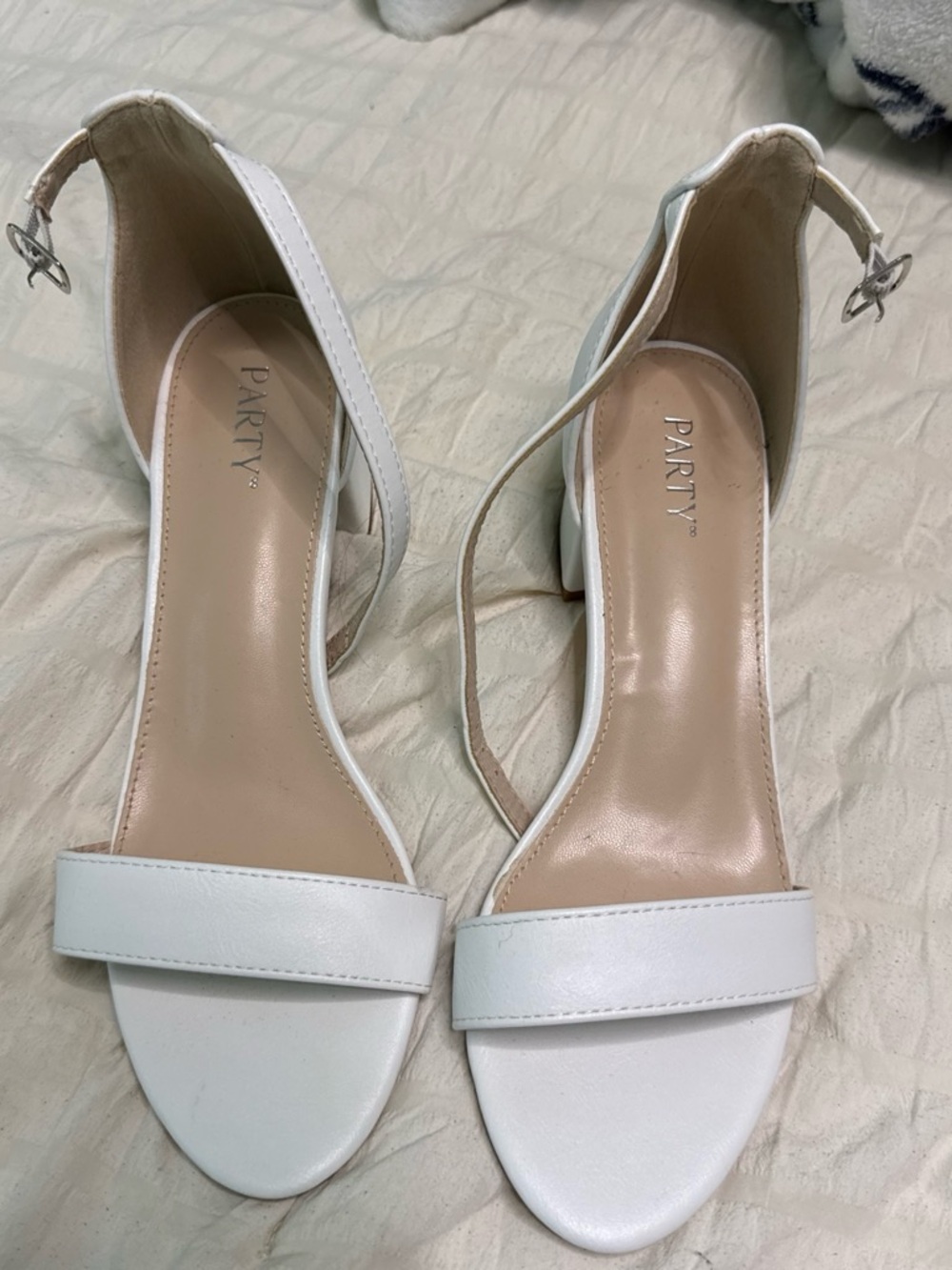 White Ankle-Strap Block Heel Sandals for Women